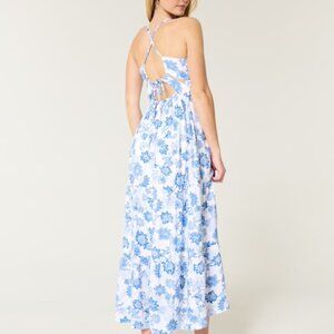 NWT Hollister Open Back Maxi Dress Cottagecore Floral Feminine XXL